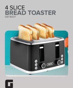 Geepas 4 Slice Bread Toaster- GBT36537N/ Adjustable Browning Control and Removable Crumb Tray, Defrost, Reheat and Cancel Functions/ Perfect for Toasting Different Types Breads/ 2 Years Warranty, 1600 W GBT36537 Black