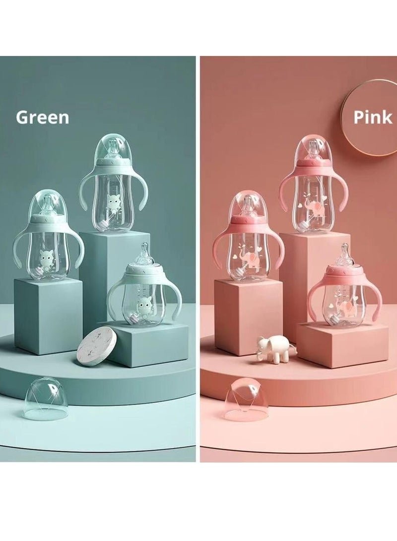 DIOTTI Baby bottles Drinking Cup,Sippy Cups for 6+ Months Baby, Baby Cup 300ml Weighted Straw& Easy-Grip Handles Multifunctional Drinking Milk Drinking Water Dual-use Bottle BPA Free (Pink) - Image 3