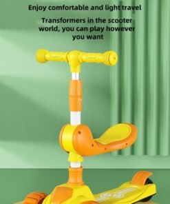 Children's Scooter Foldable Installation Toddler Scooter Suitable for 1-6 years old Height-adjustable foldable three-wheel scooter + music + marquee, suitable for boys and girls to sit and ride scooter toys (yellow)