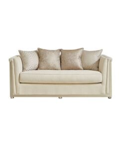 DANUBE HOME Ungheni 2 Seater Fabric Sofa - Beige/Champagne Silver, Stylish Solid Wood Frame, Comfortable 2-Seater Couch for Living Room, Modern Furniture, Durable Fabric, Perfect for Small Spaces