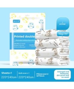 Disposable Bed Sheet Travel Four-piece Portable Hotel Supplies Disposable Bath Towel Dirty Bed Sheet Quilt Cover Suit-Color:Printed Single Three-piece Set