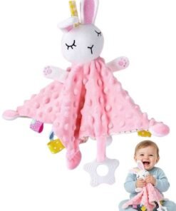 Super ZYouth Baby Soothing Blanket, Baby Security Blanket with Silicone Teething Toy, Soothing Towel for Infant, Newborn Stuffed Animals Baby Gifts for Boys and Girls (28x28CM)