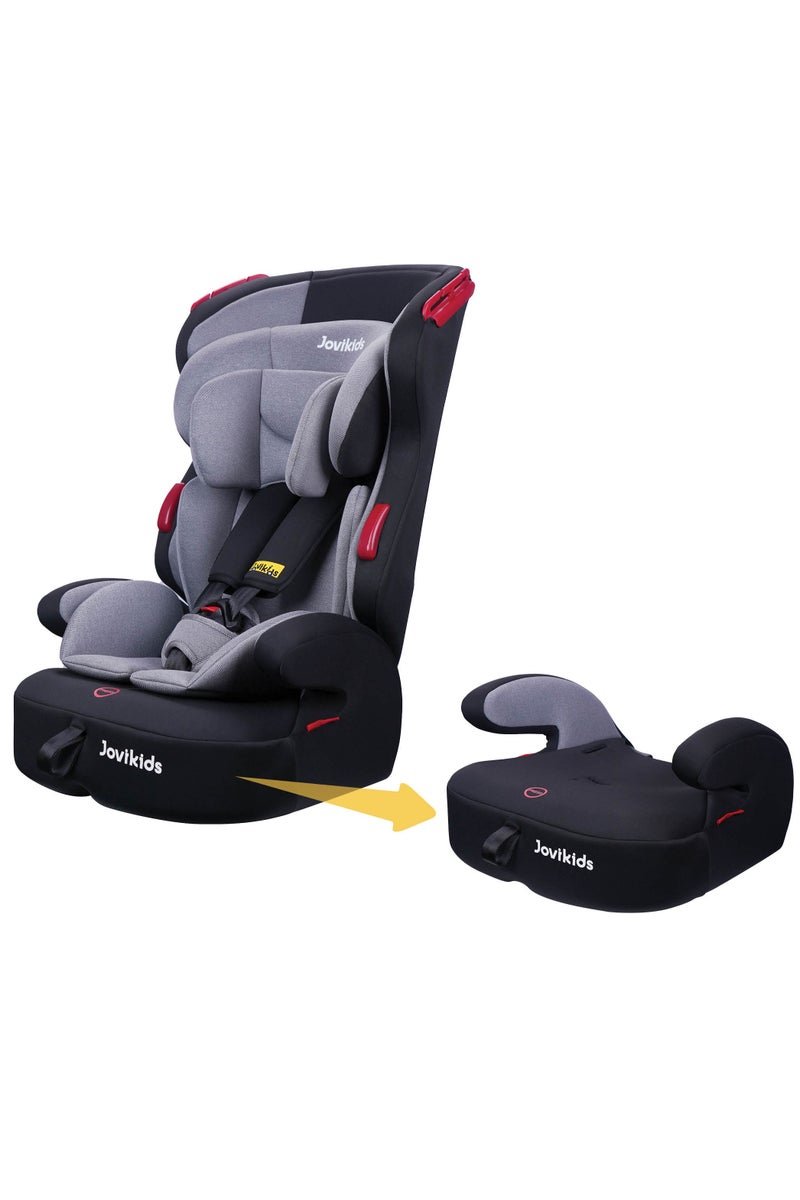 Jovikids Tammy Car Seat With 3 Point Seat Belt (Group 1/2/3, 9M-12Y), Covertable Highback Booster Seat for Kids, Adjustable Headrest and Width, Convenient for Everyday Use and Travel, ECE R44, Grey