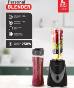 KRYPTON 600 ML Personal Blender | One Speed, Stainless Steel Blade | 2PCS Tritan Bottle, Non-Slipping Foot | Great for Smoothies, Diet Shakes and Protein Drinks | PP Housing, Comes with 4 Blades, AC Motor, Non-Slipping Foot and Safety System/  Multicolor, 2 Years Warranty 250 W KNB6568 Multicolour