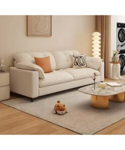 Comfynest Standard Size Wood Frame Modern Style Foam Filled 3-Seater Solid Color Sofa - Cotton And Linen, Living room Couch, 160 x 85 x 77 cm (Off-White)