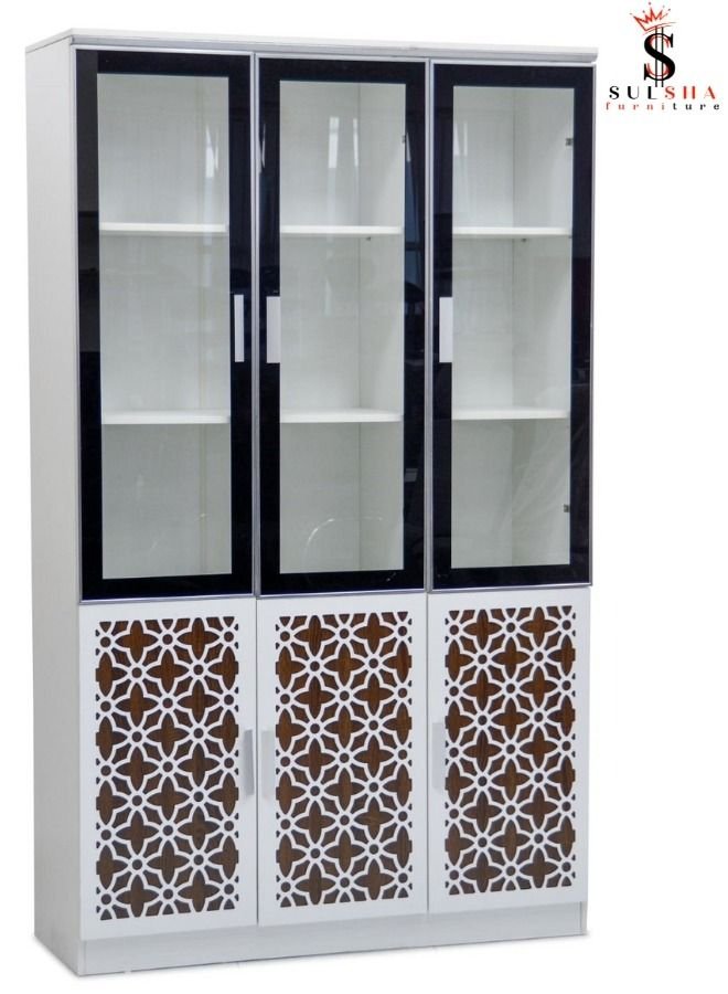 SULSHA Modern 6 Door Wooden File CABINET & Book Shelf Glass Door
