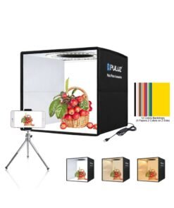 PULUZ 9.8Inch/25CM Photo Studio Box,  Mini Folding Lightbox LED Ring Light Portable Photo Studio Photography Shooting Tent Box Kit 12 Colors Backdrops USB Light Box for Phones DSLR Camera