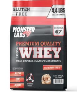 Monster Labs 100% Whey Protein Powder Primary Source Isolate, 23 Grams of Protein for Muscle Support and Recovery - Café Brazil, 4.4 Lbs, 67 Servings