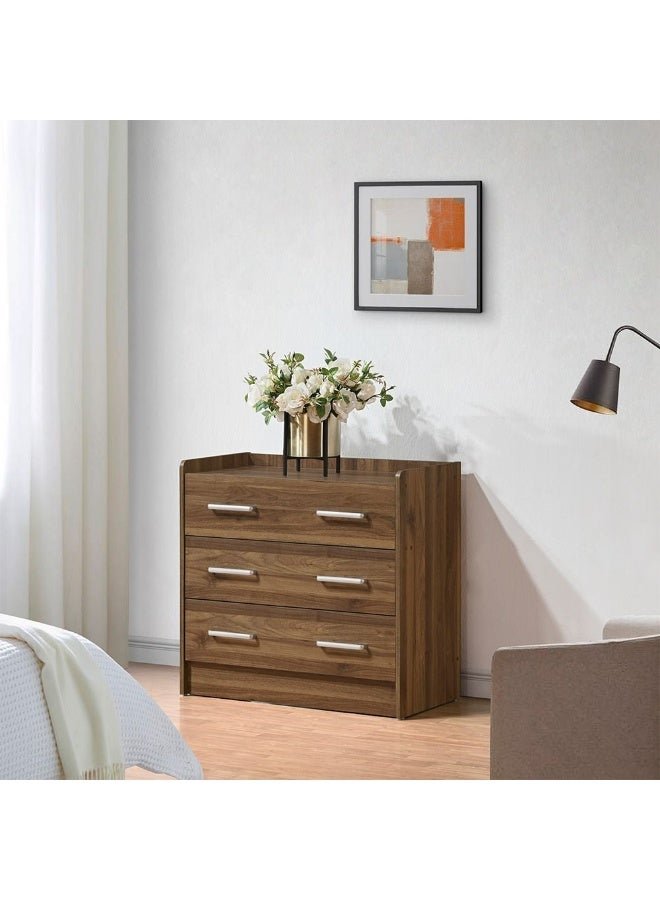 DANUBE HOME Supreme 3-Drawer Young Dresser – Light Walnut Finish – Modern Engineered Wood Chest for Bedroom, Kids Room, Nursery – Compact Storage Furniture