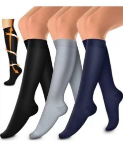 WAOKN 3 pairs of Black Copper Compression Stockings for Women & Men Calf Socks,Pressure Socks,Elastic Socks,Yoga Socks,Best Support for Running,Hiking,Nursing,Sports,Cycling and so on
