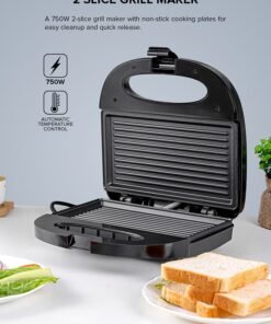 Olsenmark 2 Slice Grill Maker  Sandwich Maker, Bread Toaster, Non-Stick Plates for Easy Release and Quick Cleanup, 750 W OMGM2320 Black