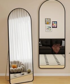 Bluejw Arched Full-Length Mirror with Rounder Corner – Standing & Wall-Mounted HD Glass Adjustable Angles Sturdy Aluminum Frame Modern & Stylish Home Decor for Bedroom Living Room Hallway Dressing Room Entryway Closet and Corridor – Durable High-Quality Design (Black)