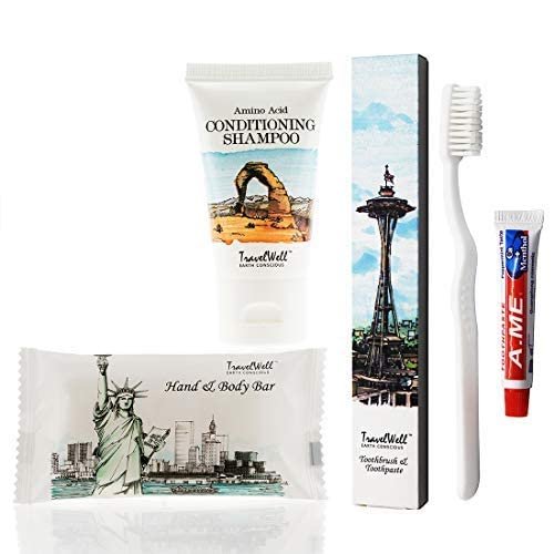 Travelwell Travel Well Landscape Series Travel Size Mini Soap Bars 10oz28g Shampoo Conditioner 2 in 1 Tooth Cleaners20 each Individually Wrapped Travel Size Toiletries Hotel Toiletries Bulk Set