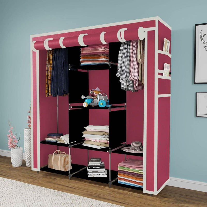 GTC ® 6+2 Layer Fancy and Portable Foldable Collapsible Closet Cabinet Wardrobe Cloth Organizer Shelves Racks Non Woven Fabric and PP Plastic Maroon (Self Assemble) Storage Unit 88230 Maroon