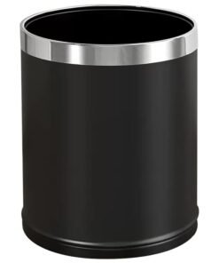 LEASYLIFEOpen Top Hotel Trash Can Office Metal Black Waste BasketRound Garbage Can for HotelRestaurantOffice
