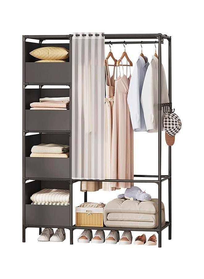 Simple Wardrobe Floor-To-Ceiling Rental House Storage Household Foldable Bold Steel Pipe Assemble Wardrobe Black