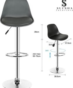 SULSHA Modern Height Adjustable Chair , Bar Chair , Bar Stool Set Leather Padded Stool BLACK/Silver1