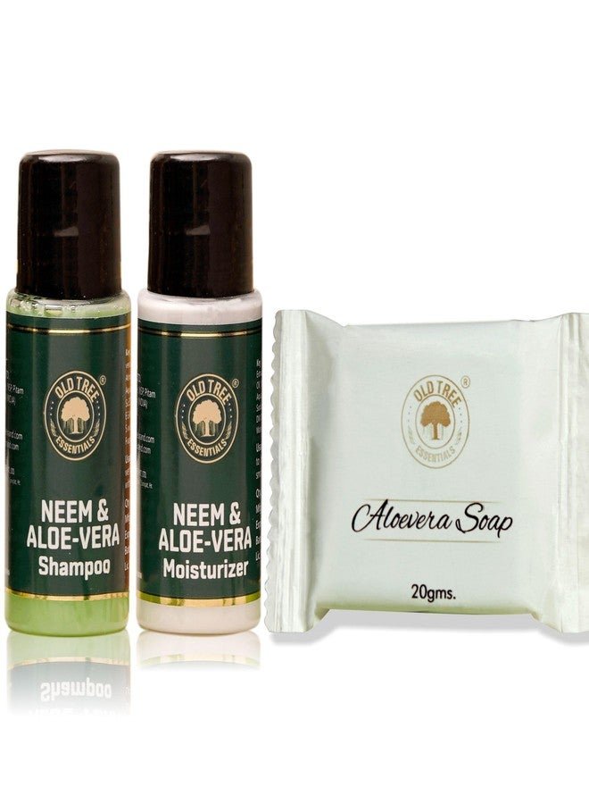Old Tree Aloe & Neem Shampoo and Moisturizer (20ml each) with 20gm Glycerin Soap - Hotel Toiletries Kit for Hotel rooms, Guest House and Marriage Hall (Set of 50, Total 150pcs)