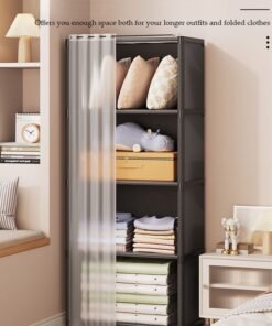 Alternative view of DUNISO Portable Fabric Wardrobe, Large Capacity Wardrobe Closet Organizer with 4 Storage Shelves, Clothes Storage Cabinet with Curtain, Closet Organizer with Metal Frame for Bedroom Living Room