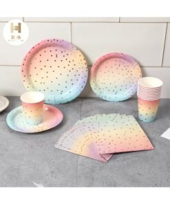 Disposable Tableware Starry Paper Towel Paper Plate Paper Cup High-end Restaurant Hotel Dedicated Separate Four-piece Set-Color:Starry Paper Tray 9-inch