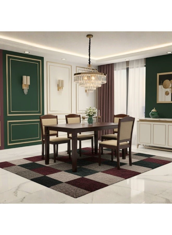 KUSTOMDECO Modern 4-Seater Wooden Dining Table Set | Elegant Dark Walnut Finish with Beige Cushioned Chairs | Compact Family Dining Set for Home, Apartment & Villa | KustomDeco UAE