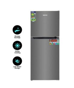 GEEPAS 180L Total No Frost Refrigerator (49L/131L) - Double Door, Multi-Airflow, Unbreakable Glass - Metallic Grey GRF2522SXN Grey