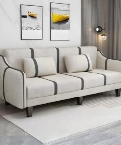 Comfynest Modern Wood Sofa With Foam Seat For 3 People Shallow Seat Non-Skirted Design - Flannel 180 X 65 X 75 Cm Off-White