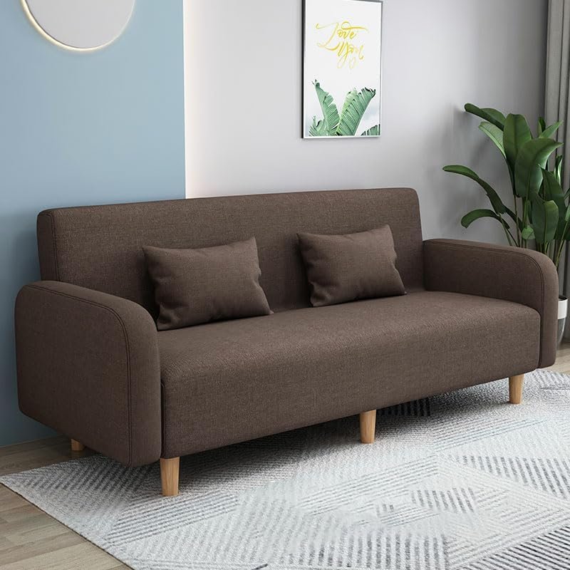 Comfynest Seats 3 Modern Small Solid Wood Frame Foam Filled Sofa With Square Arm - Flannel 150 X 65 X 75 Cm Dark Coffee