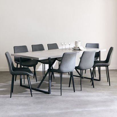 Indus 8-Seater Dining Table with 8 Marwell Dining ...