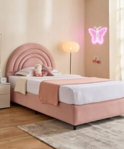 Ivory Crescent Upholstered Single Bed - 90x200 cm