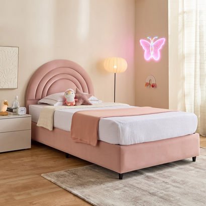 Ivory Crescent Upholstered Single Bed - 90x200 cm