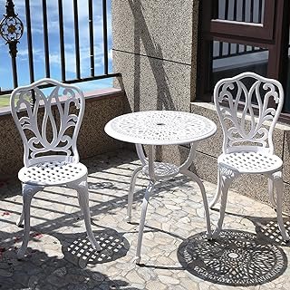 C/G 3 Piece Bistro Set,Outdoor Patio Set,Anti-Rust Cast Aluminum Bistro Table Set for Park Yard Front Porch Furniture(New White)…