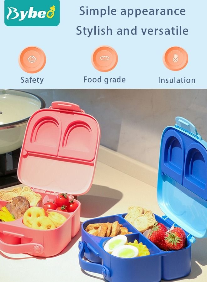 Bybeo Portable Kids Bento Boxes, Big Toddler Lunch Box to School, Snack Containers for Travel 4 Compartments Meal Prep Removable Divider BPA Free
