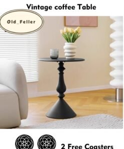 Old_Feller Vintage Sofa Side Table Living Room Coffee Table Household Vintage Candlestick End Table Round Table Black 40*58cm Free 2 coasters - Image 4