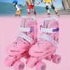 DUNISO Roller skates, children's indoor and outdoor skating shoes,adjustable size, double row with 4 wheels, suitable for girls and boys, pink (M, suitable for sizes 35 to 38)
