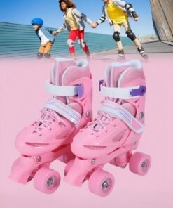 DUNISO Roller skates, children's indoor and outdoor skating shoes,adjustable size, double row with 4 wheels, suitable for girls and boys, pink (M, suitable for sizes 35 to 38)