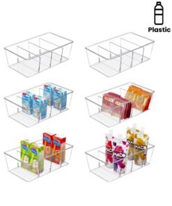 Vtopmart 6-Pack Clear Plastic Food Storage Organizer Bins, 4-Compartment Snack Containers for Kitchen, Countertop, Fridge, Office Desk  Cabinet Organization