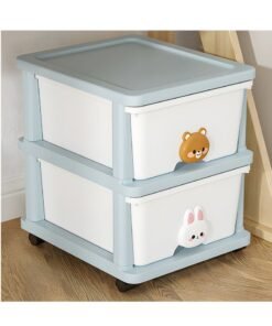Alternative view of BestStore 2-Layer Kids Rolling Storage Cabinet with Drawers Blue and White Organizer with Animal Shaped Handles Mobile Toy Storage Clothes Organizer Kids Nightstand and Playroom Storage Unit