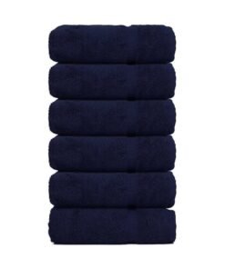 BC BARE COTTON Luxury Hotel & Spa Collection, Quick Dry 100% Turkish Cotton 700 GSM, Eco Friendly Towel, for Bathroom, Gymand Kitchen Dobby Border Soft Hand Towel Set 16 X 30, Navy Blue, Hand Towels - Set of 6