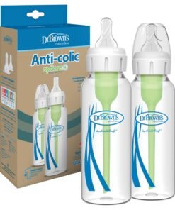 Dr. Brown’s Pack Of 2 Baby Natural Flow Anti-Colic Options+ Narrow Glass Feeding Bottle, 2 X 250 ML, Level 1 Slow Flow Nipple, 0 Months +