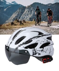 DUNISO Adult bicycle helmet with detachable magnetic goggles, road and mountain riding protective helmet, adjustable size,unisex,white and black