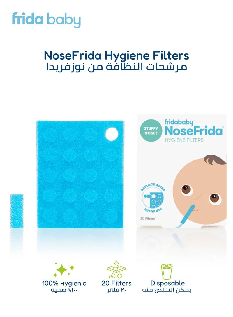fridababy NoseFrida Hygiene Filters | Made in Sweden | 20-Count Nasal Aspirator Replacement Filters | Safe, BPA-Free, Hygienic, Blocks Mucus & Bacteria | Baby Congestion Relief