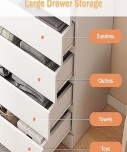 fashionhome Modern 6 Drawer Tall White Dresser Chest of Drawers Organizer Concealed Handle Design Closet 15mm Wood Thickness Storage Cabinet for Living Room Bedroom Hallway 60x40x111 cm - Image 3