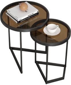XiuWoo Set of 2 Modern Round Nesting Coffee Tables, Metal Frame and Tempered Glass Top, Elegant Living Room Accent Tables, Space-Saving Side Tables for Living Room or Bedroom