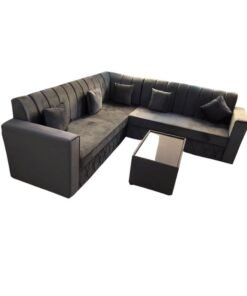 Maharat Al Bahar L Shape Velvat Sofa Set with Cushion & Table- dark gray/ -250X80X80