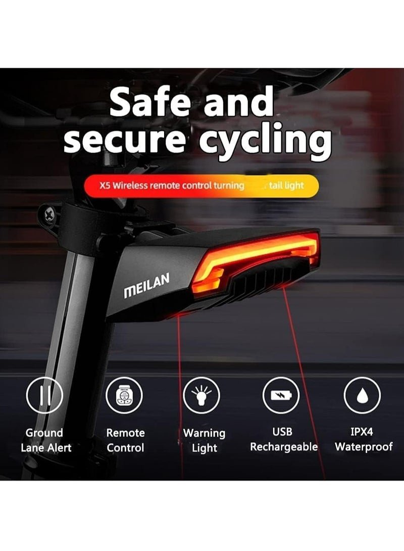 Meilan X5 Smart Bike Tail Light Wireless Turn Signals Automatic Brake Light Ground Warning Line Remote Control Usb Rechargeable Waterproof Safety Warning Rear Back Cycling - Image 5