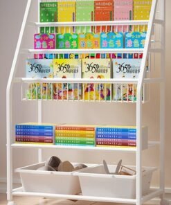 RollsTimi  Kids Bookshelf Freestanding Bookcase for Children Room Toy Organizer Large Modern Minimalist White Stable Metel Bookstore Bedroom, Living, Library - Image 3