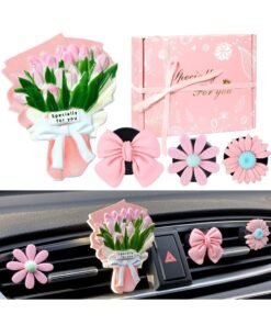 Barakah 4 Pcs Car Vent Air Freshener Clips, Car Air Freshener Clips Flower Car Vent Clips Car Decoration Car Aromatherapy Diffuser Car Accessories Interior for Women & Girls (Pink)