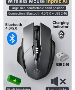 inphic A1 Wireless Mouse – Rechargeable, Silent Click, Ergonomic Design, 2.4G/ Bluetooth Dual Mode (Optional), Adjustable DPI, Portable Optical Mouse for Laptop, PC, Mac, Office & Gaming