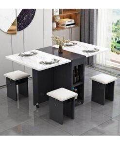 Folding Dining Table,Dining Table, Removablefolding Dining Table, Dining Table Set For 4 Spacesaving Dining Table For Tight Spaces With 4 Chairshalfblack